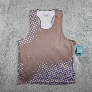 Fractel Tank Top Mens XL Brown Lavender Polka Dot Racerback Mesh Running Singlet